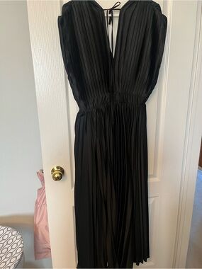 Black Pleated V-Neck Women's Dress